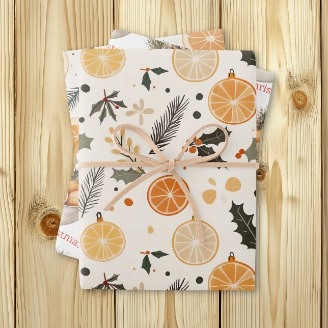 Citrus, Holly and Pine Needles Cozy Christmas Wrapping Paper Sheets (Creator Uploaded)