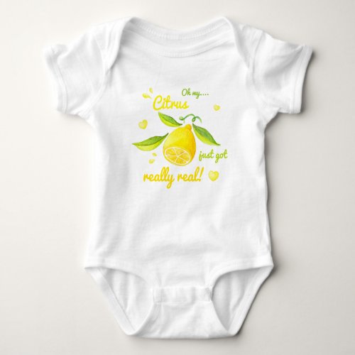 Citrus just got real watercolor lemon baby bodysuit