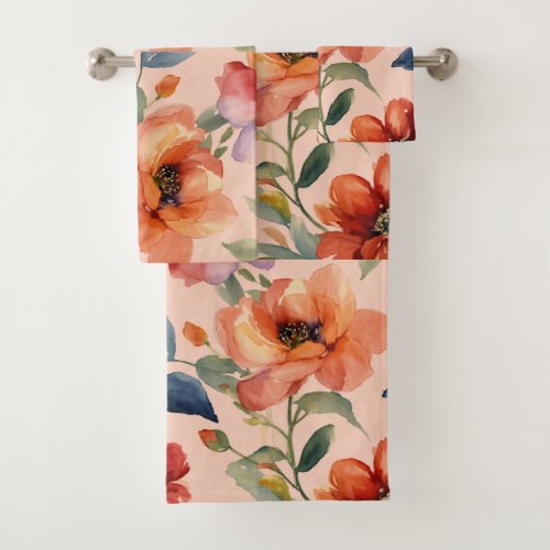 Citrus Kaleidoscope Multicolor Orange Flowers Gre Bath Towel Set