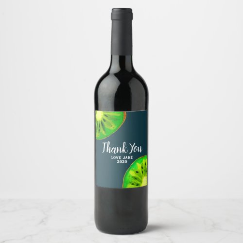 Citrus kiwi fruit slice modern thank you gift wine label