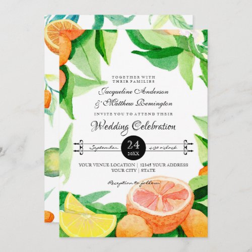Citrus Kumquat Lemons Orange Typography Leaf Art Invitation