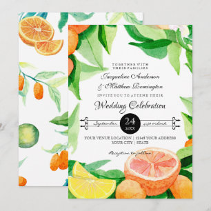 Citrus Kumquat Lemons Orange Typography Leaf Art Invitation