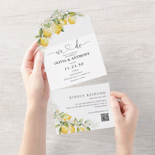 Citrus Lemon All in One Wedding Invite (Tearaway)