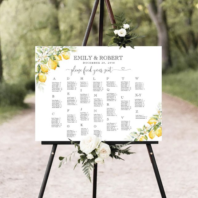 Citrus Lemon Alphabet Seating Chart Foam Board (Creator Uploaded)