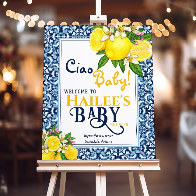 Citrus Lemon Amalfi Coast Ciao Baby Shower Welcome Foam Board (Creator Uploaded)