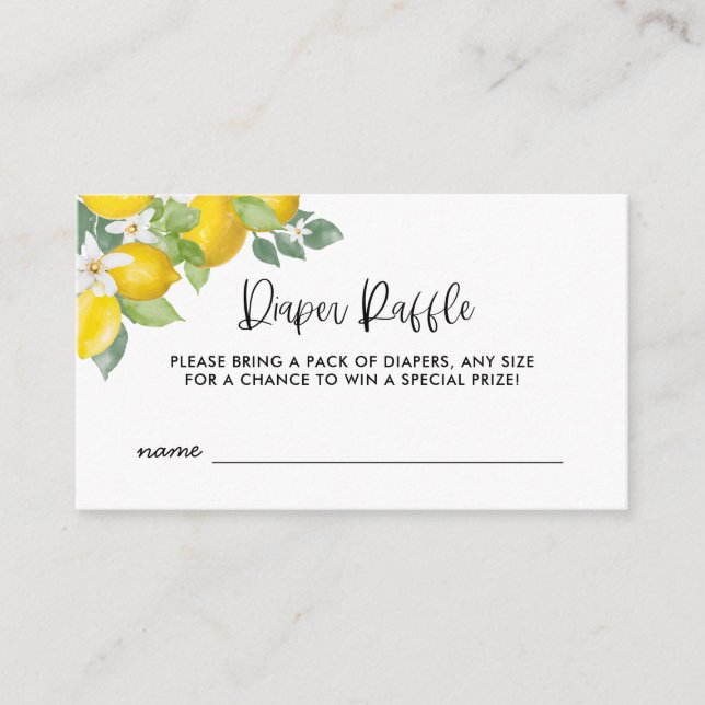 Citrus Lemon Baby Shower Diaper Raffle Tickets Enclosure Card (Front)