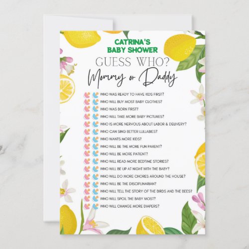 Citrus Lemon Baby Shower _ Editable Name 5x7 Invitation