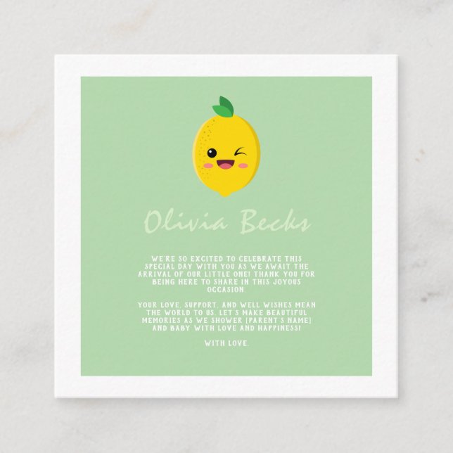 Citrus Lemon Baby Shower Enclosure Card (Front)