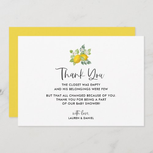 Citrus Lemon Baby Shower Thank You Cards