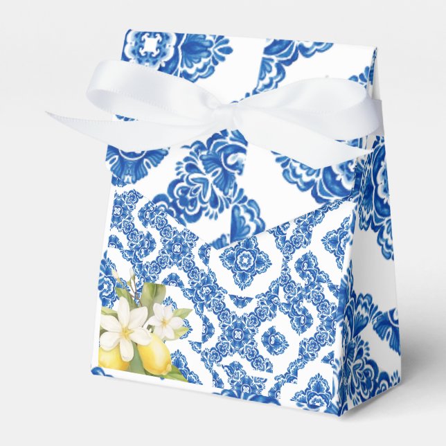 Citrus Lemon Blue Tile Favor Box (Front Side)