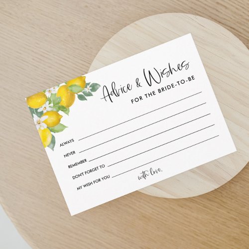 Citrus Lemon Bridal Shower Advice and Wishes Thank You Card
