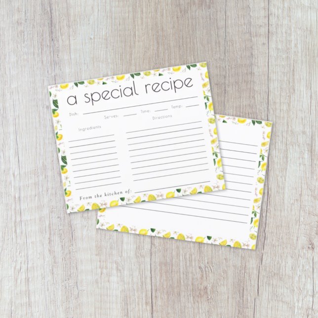 Citrus Lemon Bridal Shower Recipe Card (Creator Uploaded)