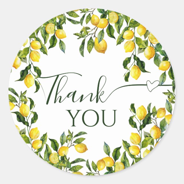 Citrus Lemon Bridal Shower Thank You Classic Round Sticker (Front)
