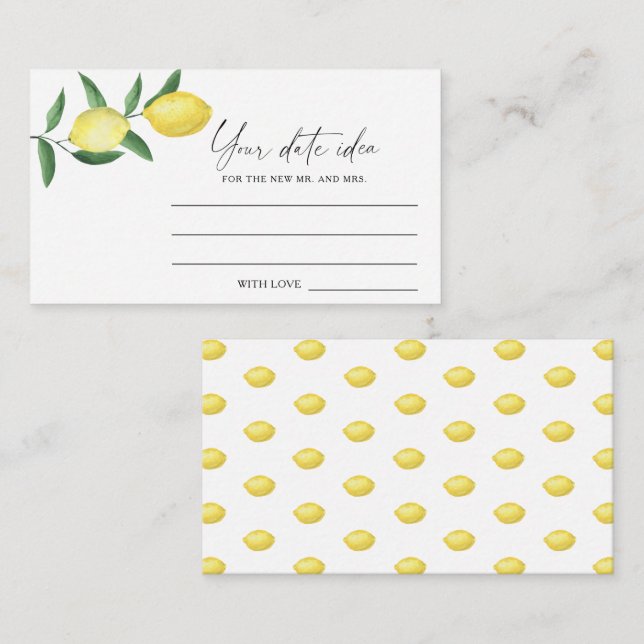 Citrus Lemon - Date night ideas \ Date jar Enclosure Card (Front/Back)