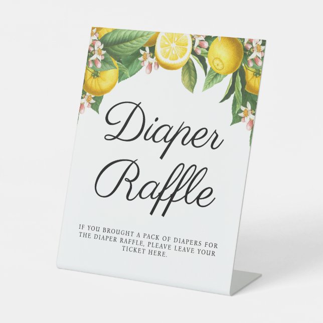 Citrus Lemon Diaper Raffle Summer Baby Shower Pedestal Sign (Front)