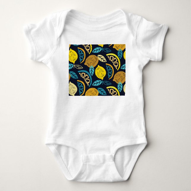 Citrus Lemon Doodle Pattern Background Baby Bodysuit (Front)