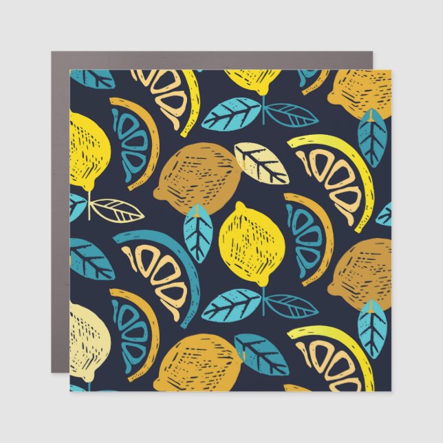 Citrus Lemon Doodle Pattern Background Car Magnet (Front)