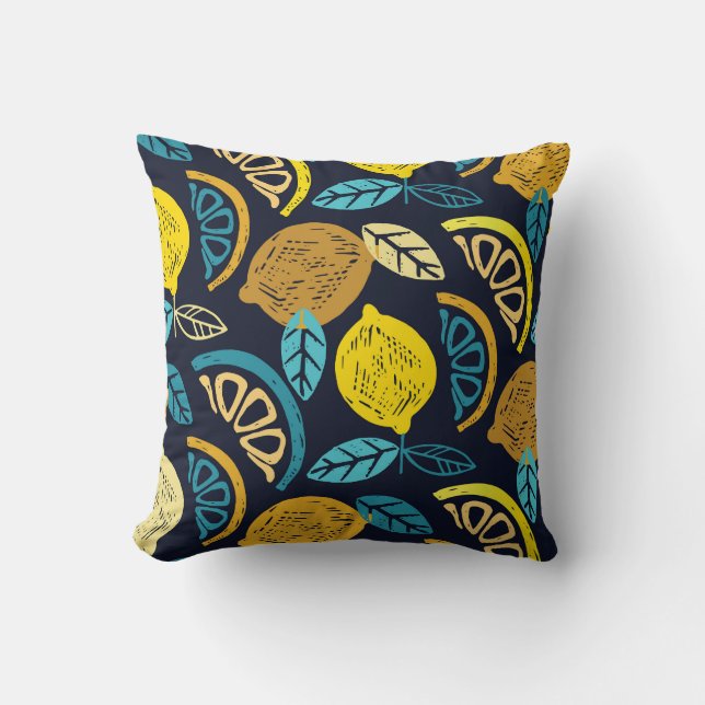Citrus Lemon Doodle Pattern Background Throw Pillow (Front)