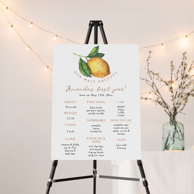 Citrus lemon First Birthday Milestone Birthday Foam Board (In Situ (Stand))