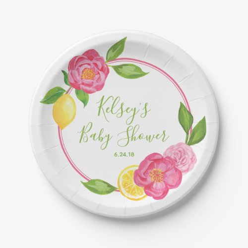 Citrus Lemon Floral Baby Shower Lemon Roses Paper Plates