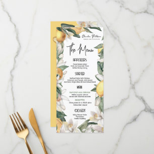 Citrus Lemon Floral Watercolor Baby Shower Menu