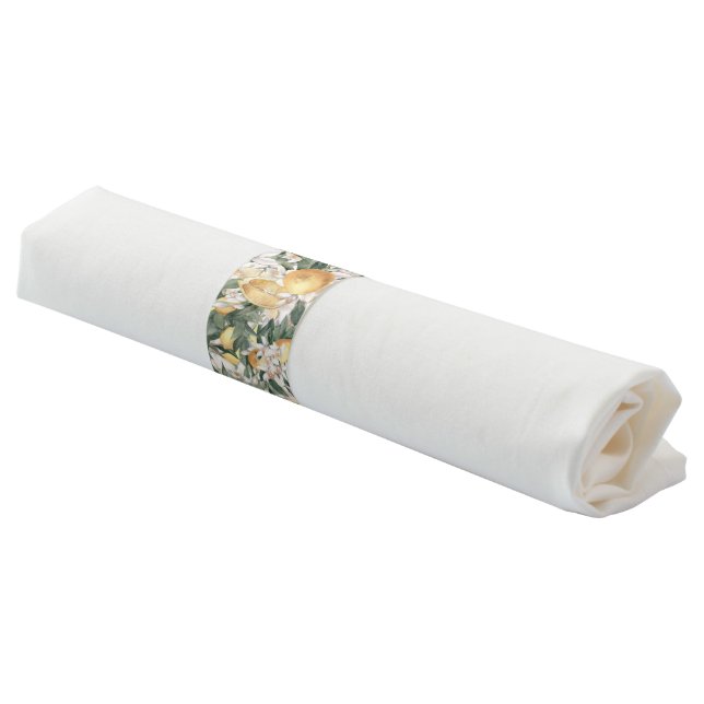 Citrus Lemon Floral Watercolor Baby Shower Napkin Bands (Angled)