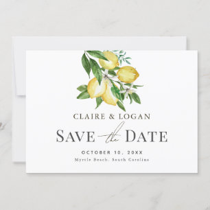 Citrus Lemon Floral Watercolor Save the Date Invitation