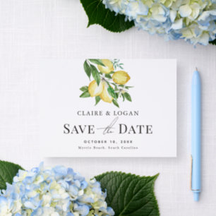 Citrus Lemon Floral Watercolor Save the Date Letterpress Photo Cards