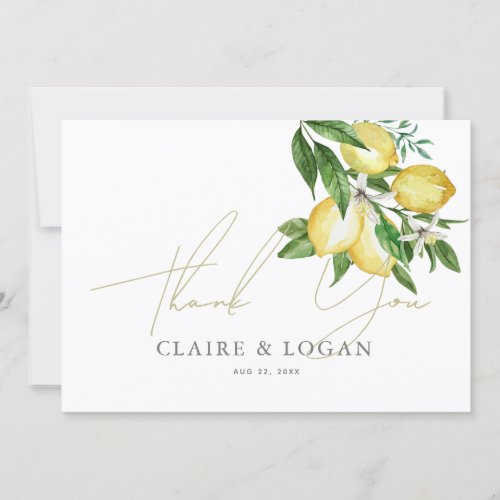 Citrus Lemon Floral Watercolor Thank You Card