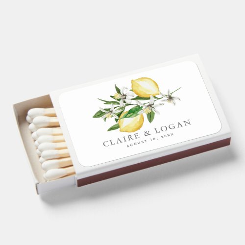 Citrus Lemon Floral Watercolor Wedding Matchboxes