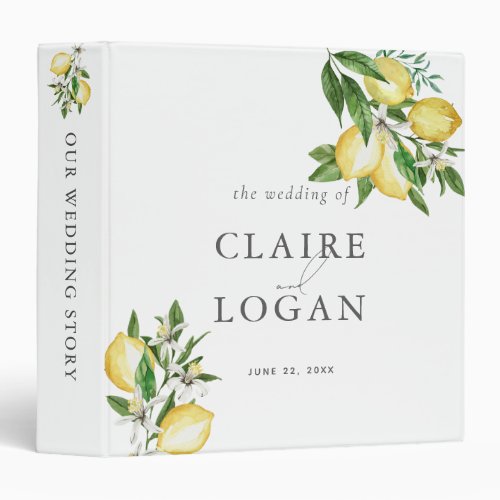 Citrus Lemon Floral Watercolor Wedding Photo Album 3 Ring Binder