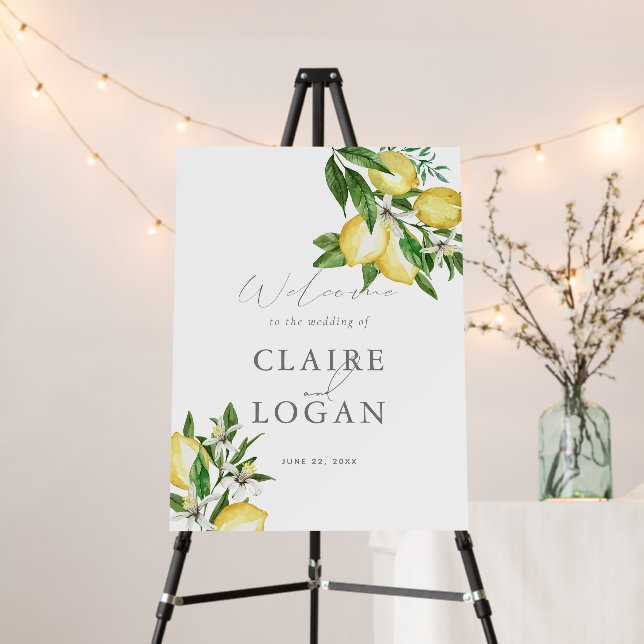 Citrus Lemon Floral Watercolor Wedding Welcome Foam Board (In Situ (Stand))