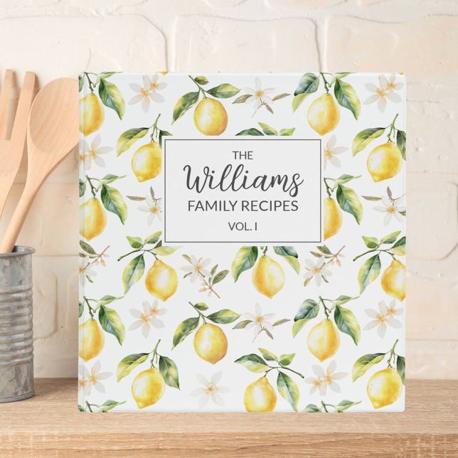 Citrus Lemon Fruit Botanical Pattern Family Recipe 3 Ring Binder (In situ)