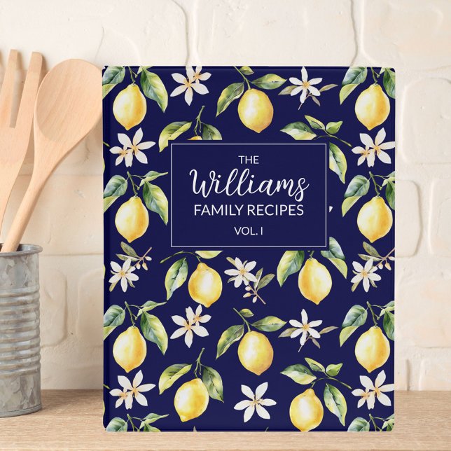 Citrus Lemon Fruit Botanical Pattern Family Recipe Mini Binder (In situ)