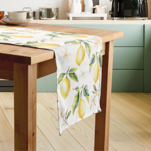 Citrus Lemon Fruit Floral Botanical Pattern Short Table Runner