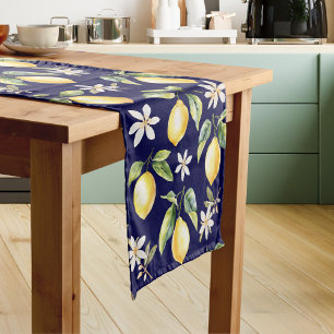 Citrus Lemon Fruit Floral Botanical Pattern Short Table Runner