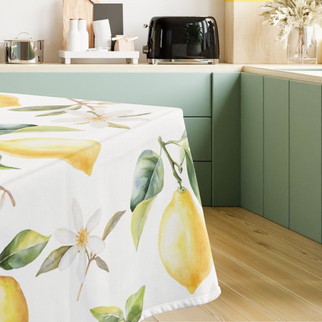 Citrus Lemon Fruit Floral Botanical Pattern Tablecloth (In situ)