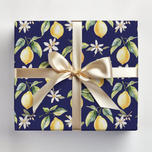 Citrus Lemon Fruit Floral Botanical Pattern Wrapping Paper Sheets