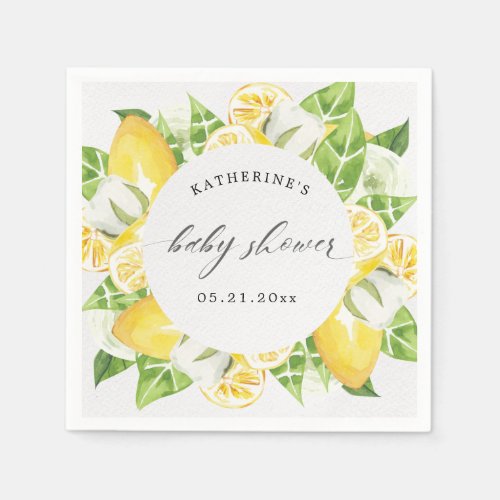 citrus lemon fruit flower baby shower monogram  napkins