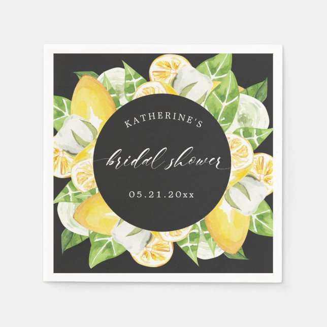 citrus lemon fruit flower bridal shower monogram   napkins (Front)