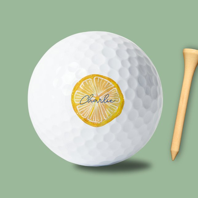 Citrus Lemon Fruit Golf Balls (Lemon slice personalized golf ball)