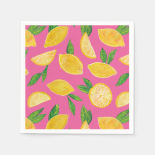 Citrus Lemon Fruit pink pattern Napkins