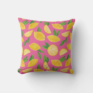 Citrus Lemon Fruit pink pattern Throw Pillow