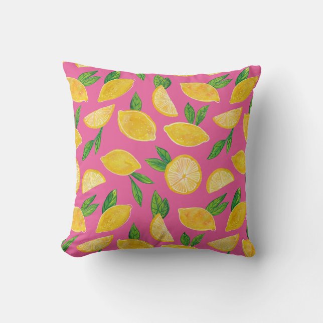 Citrus Lemon Fruit pink pattern Throw Pillow (Front)