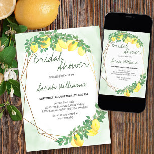 Citrus Lemon Gold Frame Mint Wash Bridal Shower Invitation