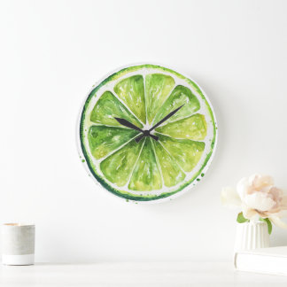 Citrus Lemon Green Fruit Slice Round Clock