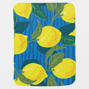 Citrus Lemon: Hand-Drawn Vintage Seamless. Baby Blanket
