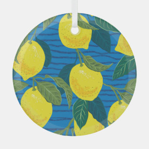 Citrus Lemon: Hand-Drawn Vintage Seamless. Glass Ornament