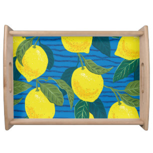 Citrus Lemon: Hand-Drawn Vintage Seamless. Serving Tray