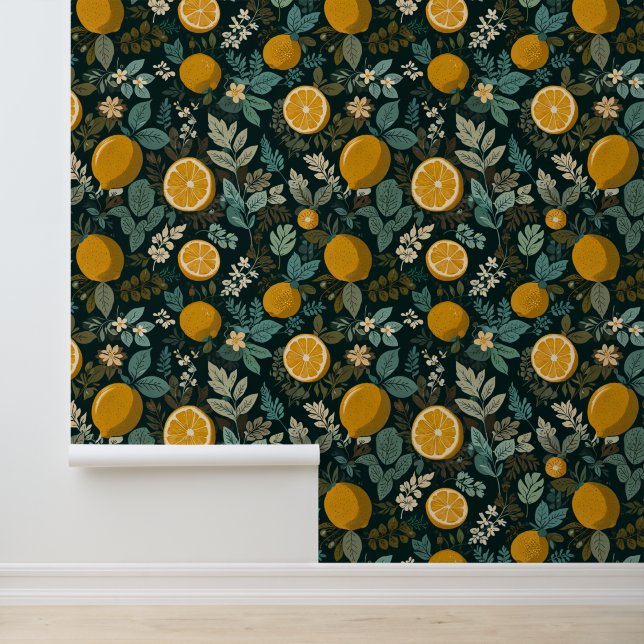 Citrus Lemon Kitchen Nursery William Morris Mid Ce Wallpaper (Application)
